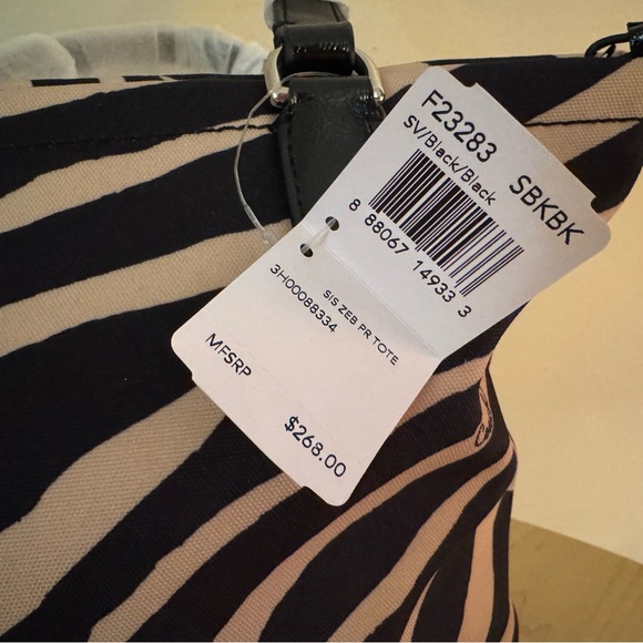 Coach Zebra Stripe Black Cream Canvas Tote Shoulder Bag New with Tags 2013 - Picture 8 of 12
